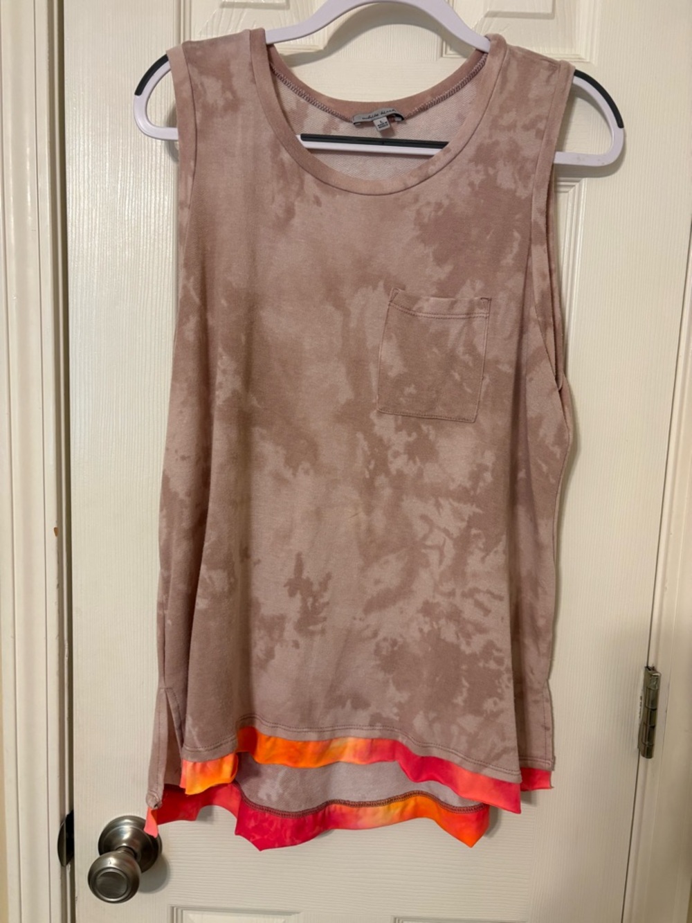 White Birch Pink Tie-Dye Boutique Tank Top with Bright Hem, Size L